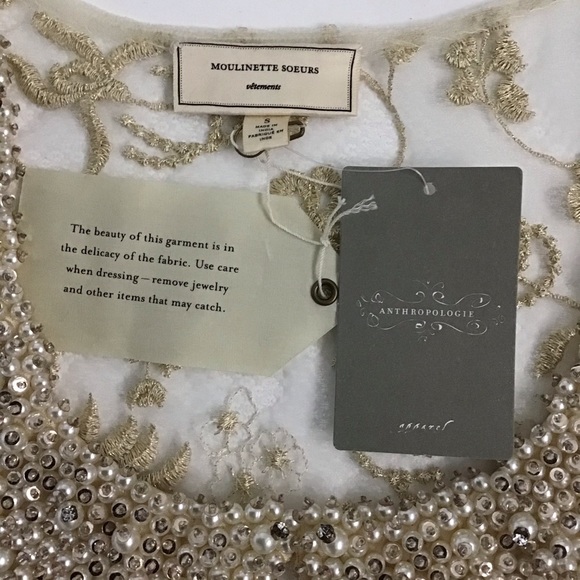 Anthropologie Moulinette Soeurs Sheer Gold Lace Top - Picture 12 of 12